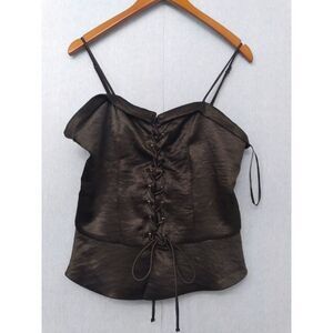 Lace-Up Corset Cami Top‎ Ruffle Sleeveless Party Blouse